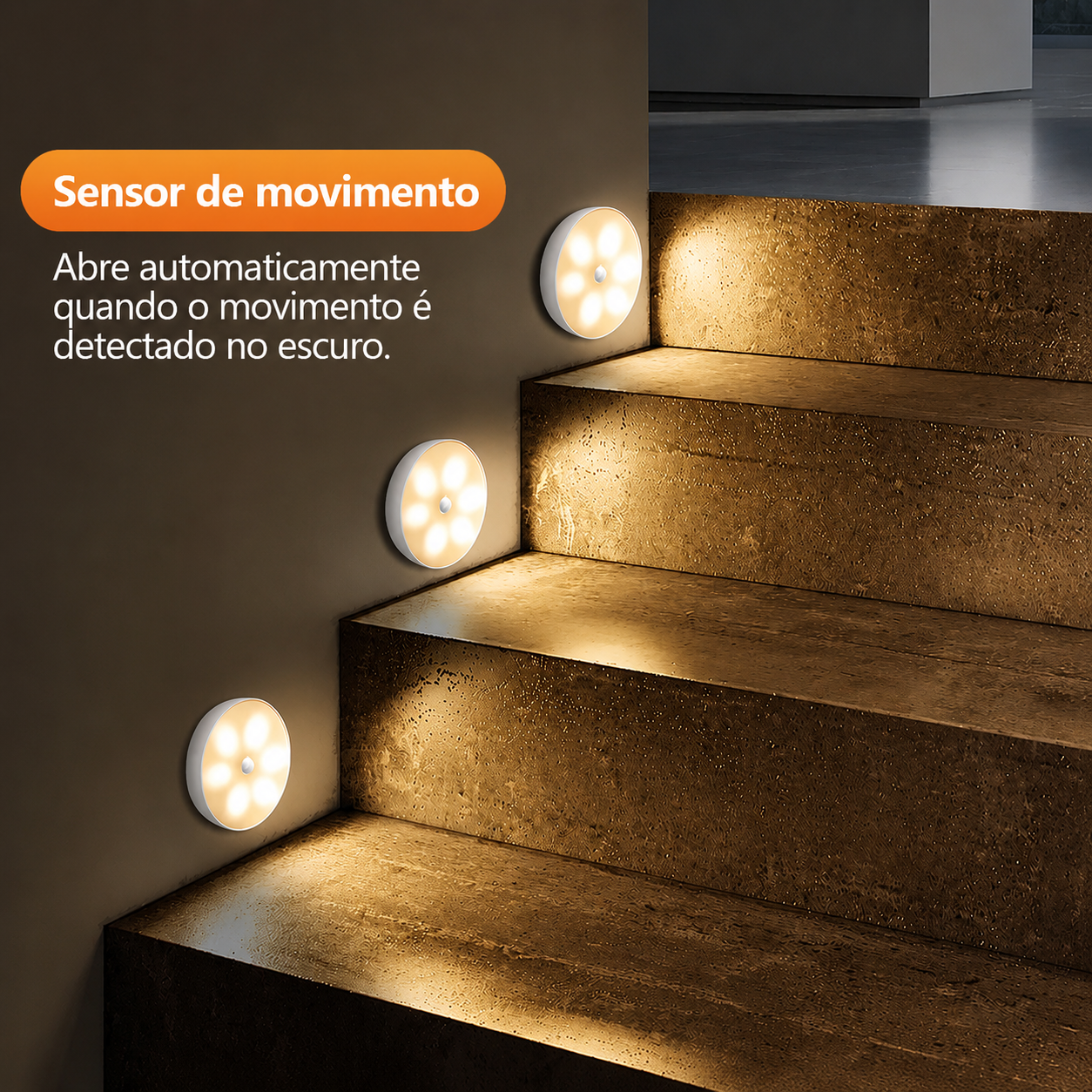 Kit Luminária LED Sensorial Sem Fio com Sensor de Presença – Recarregável USB | 1, 2, 3 ou 4 Unidades