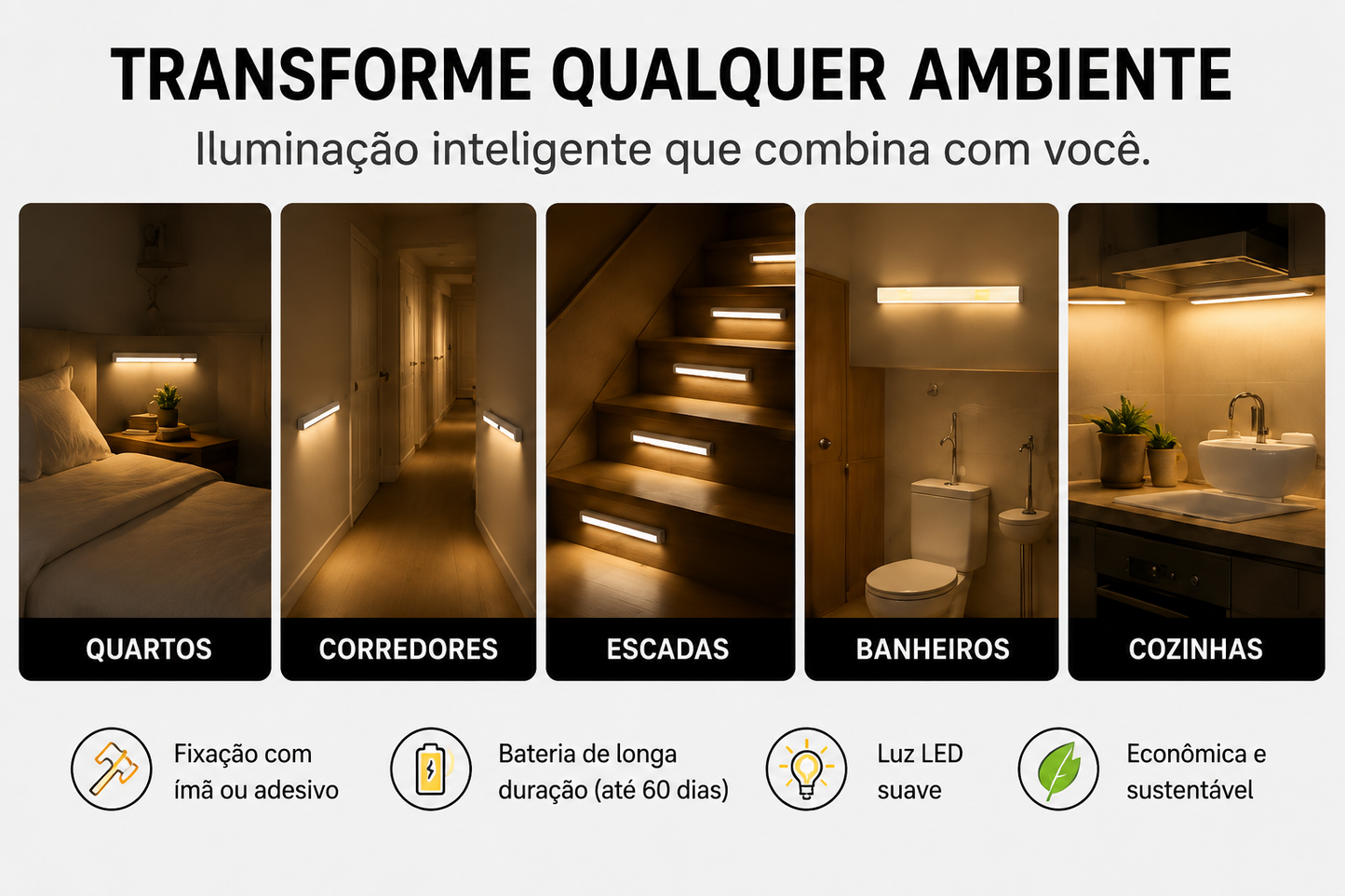Luminária LED Inteligente com Sensor de Movimento  Acende Sozinha no Escuro • Sem Fio • Recarregável USB