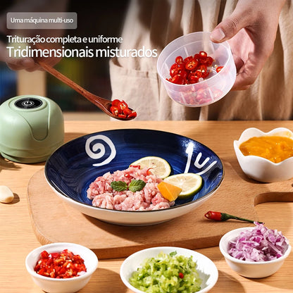 Mini Processador Elétrico Turbo 250ml USB – Triture Alho, Carne e Vegetais em Segundos