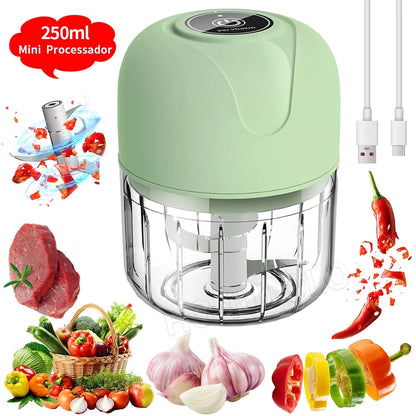 Mini Processador Elétrico Turbo 250ml USB – Triture Alho, Carne e Vegetais em Segundos