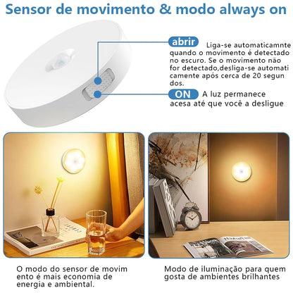 Kit Luminária LED Sensorial Sem Fio com Sensor de Presença – Recarregável USB | 1, 2, 3 ou 4 Unidades