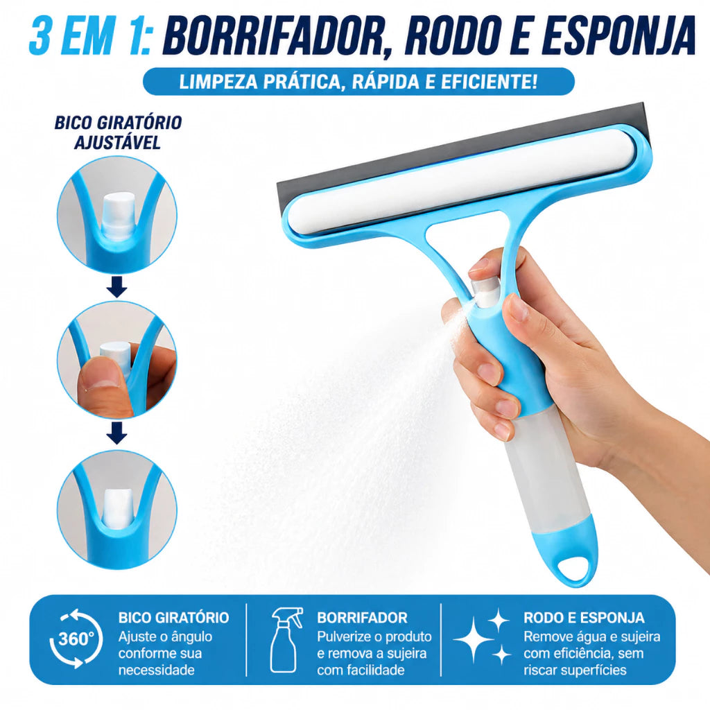 FlashMop Pro™ 3 em 1 | Rodo Spray com Borrifador, Esfregão de Microfibra e Limpeza Sem Balde