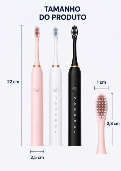Escova Elétrica Sônica Profissional – 42.000 Vibrações | Dentes Mais Brancos em Casa + 4 Refis Grátis